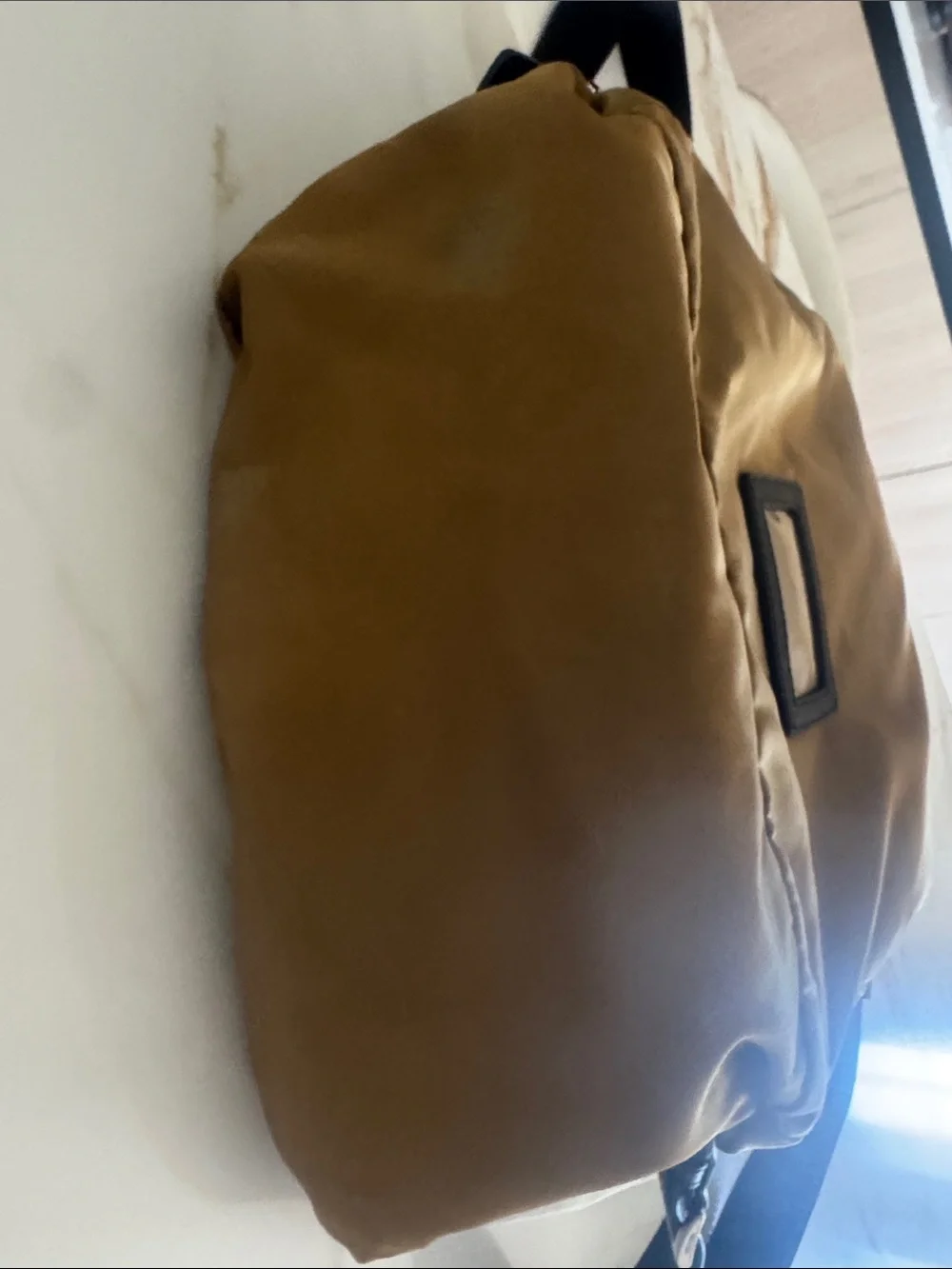 Prada  Metallic Gold Nylon Drawstring Backpack with Flap
